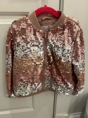 Sequin Ombre Bomber Jacket - Rose Gold Pink & Silver